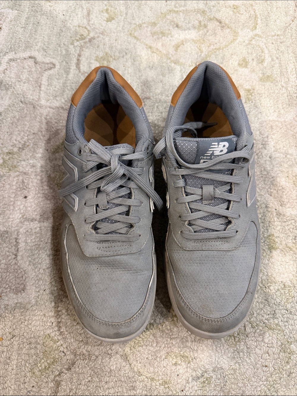 New Balance Men's Light Gray Suede Sneakers with Tan Accents